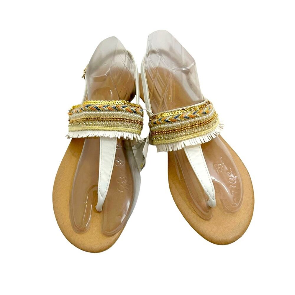 Olivia Miller White Embellished Thong Adjustable Ankle Sandals, Size 9